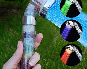 Cabezal de ducha de cristal de chakra: cromoterapia LED, filtración de piedras preciosas