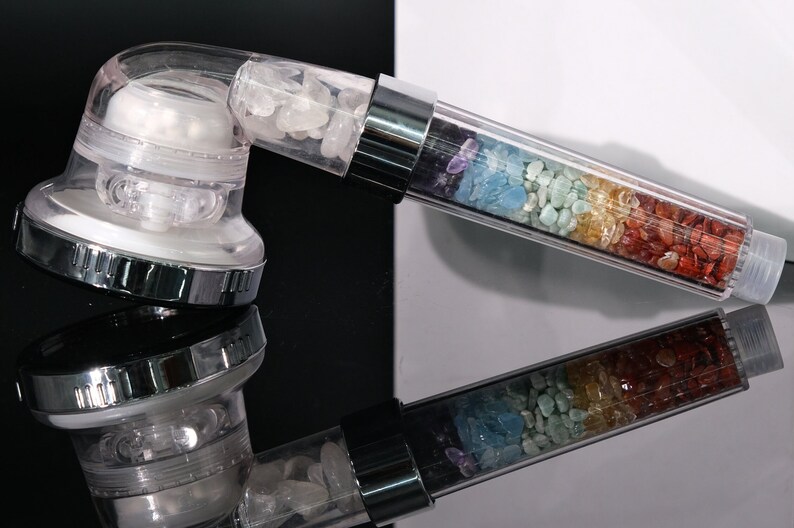 Crystal Chakra Shower Head. Natural Gemstones. 7 Stones. Healing Crystals. Water Purification