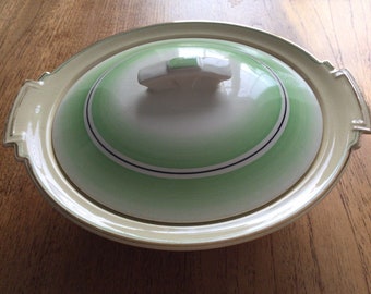 Vintage Johnson Bros Victorian Gainsborough Design Tureen Vegetable Serving Dish. Green and Cream.