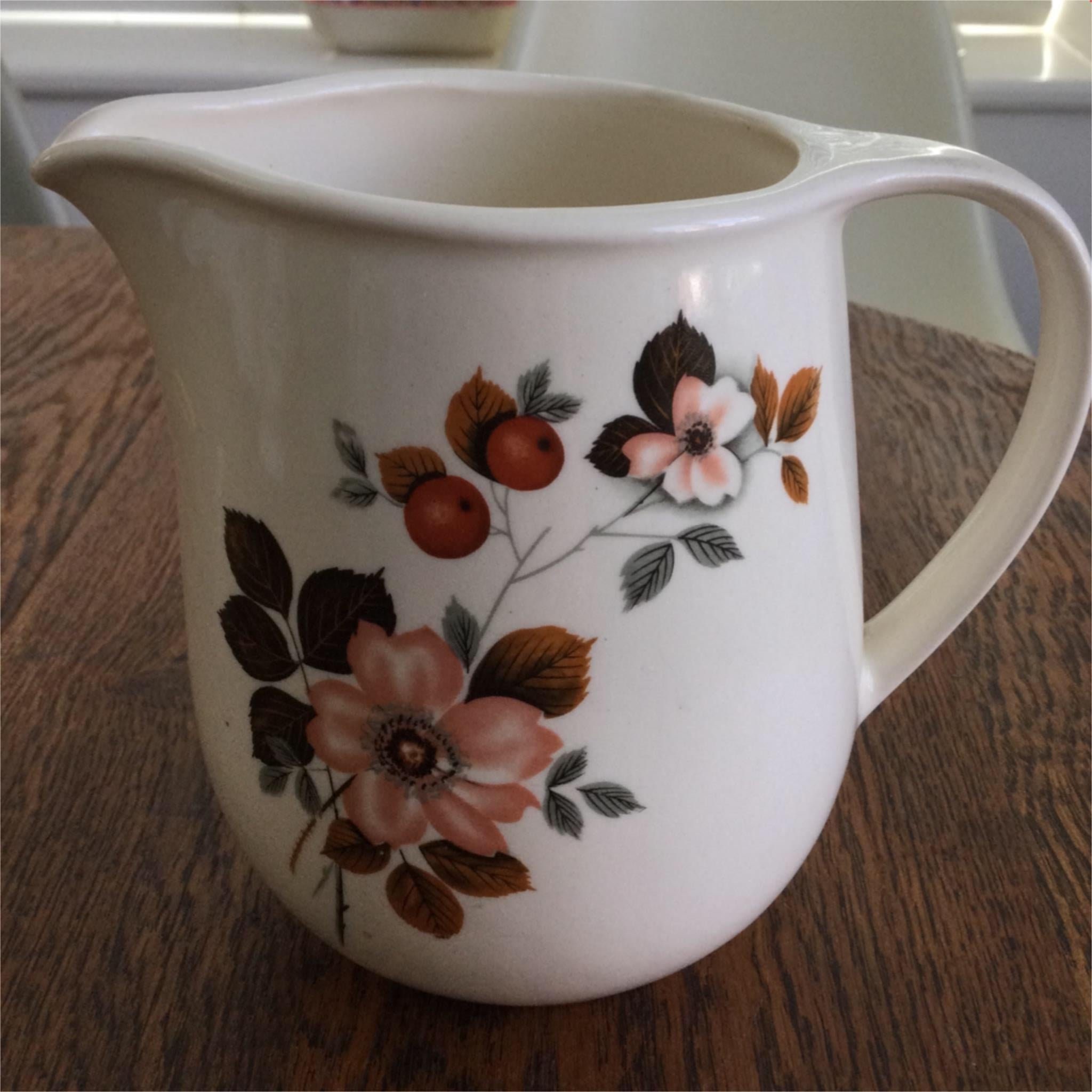 Vintage Cream Ceramic Jug / Vase muted pink orange brown grey retro Romania 60s? Mid century