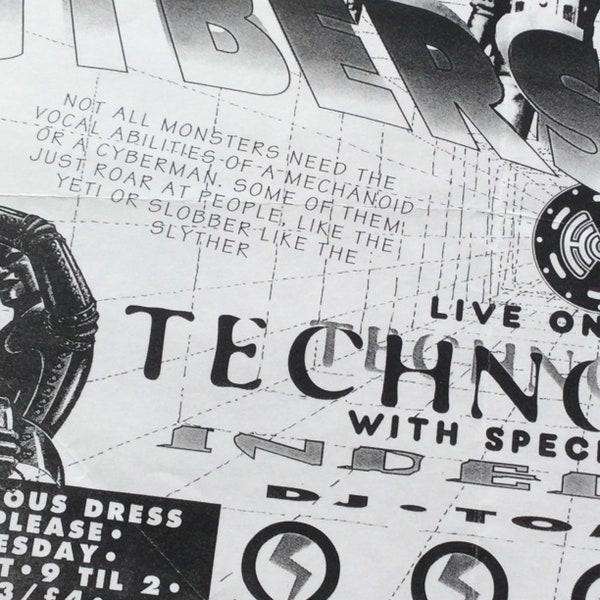 1990s clubbing rave memorabilia. Flyer for Cybersonic, Reading. With Technopagan, Indelible, Tom Gee