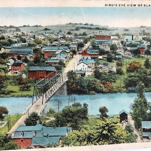 Carte postale vintage BLAIRSVILLE GÉORGIE Birds Eye View rivière et pont, ville 1930 USA