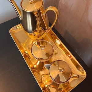 Vintage Bareuther Waldsassen Bavaria Gold Lustre Coffee Service - Mid-Century 22kt Gold