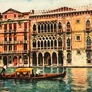 vintage Carte postale VENICE GONDOLIER CANAL belles couleurs imprimer 'salutations du syndicat des clochards'