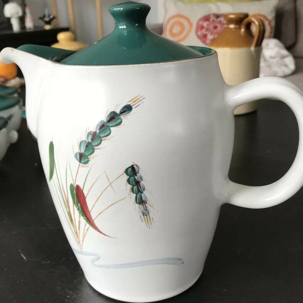 Vintage Mid Century Denby Coffee Pot. Greenwheat. Iconic Design. 8 Inches High. 50s 60s 70s botanical nature retro