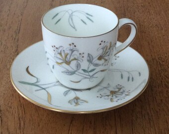 Vintage Wedgwood Honeysuckle Grey Espresso Demitasse cup and saucer botanical