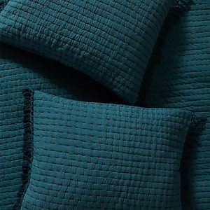 Solid Teal Blue Color Handmade Padded Kantha Quilt, Bohemian Coverlet, Comforter Tassels Indian Kantha Quilt, Handmade Cotton Quilt, AH064 image 5