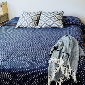 Solid color indigo Kantha Quilt, Solid Kantha quilt bedding set Summer Blanket, Cotton Filling Throw Soft AC Bedcover, Cotton Quilt AH037 image 4