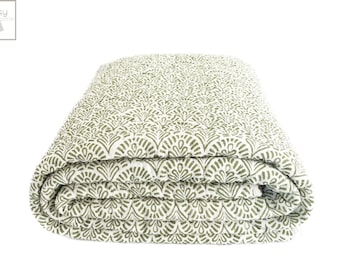 Couverture en coton faite main avec imprimé floral Queen, couette en coton, couverture en coton Jaipuri Razai, couvre-lit fait main 100 % coton, couverture en kantha AH #089