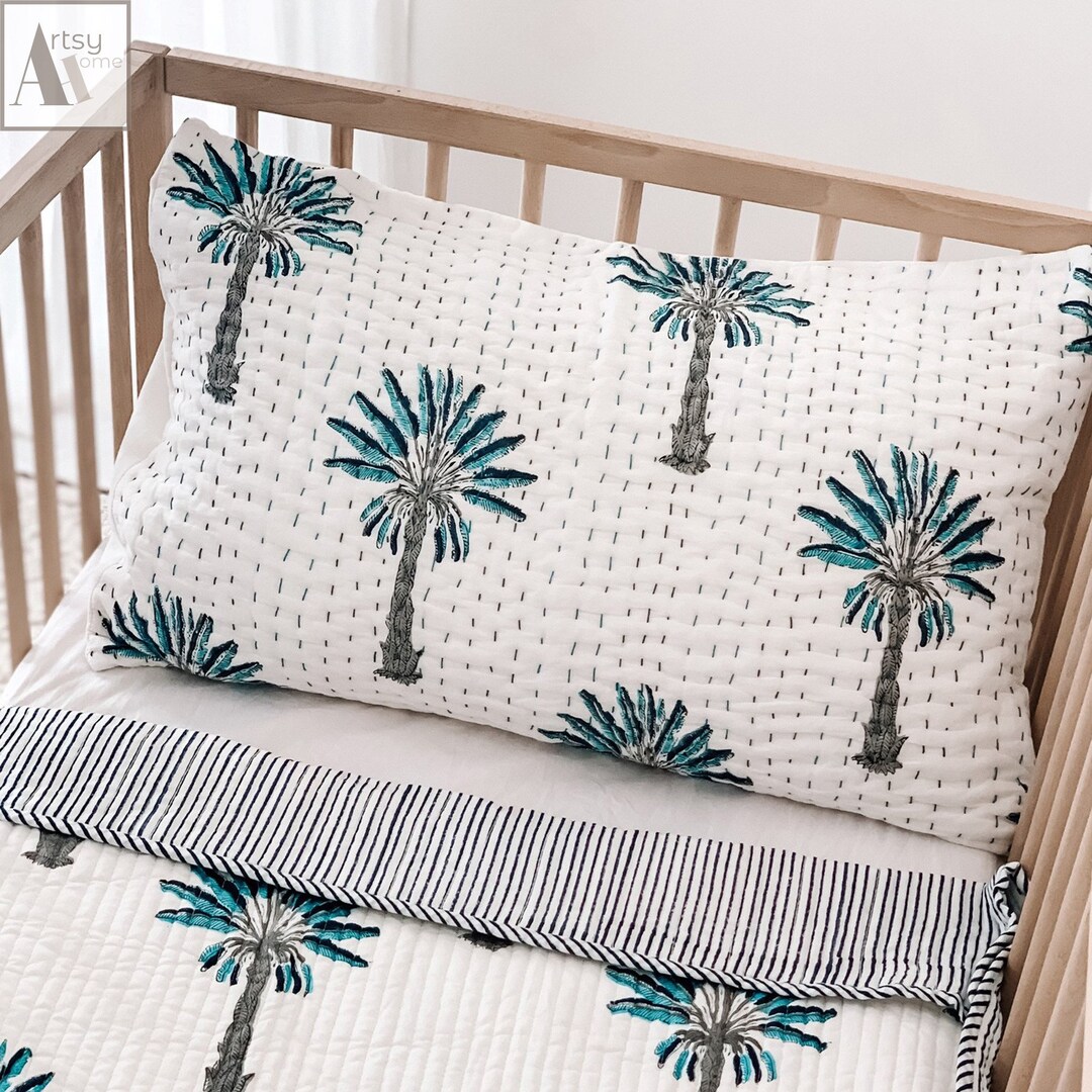 Kantha Quilt Pillow Cover Cushion Cover, Hand Block Printed Cotton