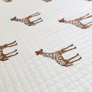 Baby Quilt, Hand Block Printed Giraffe Print Baby Quilt, Soft Cozy Baby Blanket, Light Weight Warm Cot Quilt, AH046 image 3