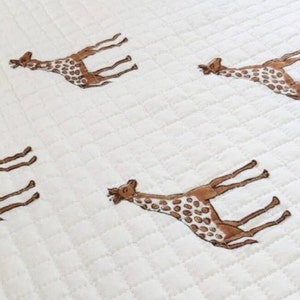 Baby Quilt, Hand Block Printed Giraffe Print Baby Quilt, Soft Cozy Baby Blanket, Light Weight Warm Cot Quilt, AH046 image 5