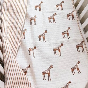 Baby Quilt, Hand Block Printed Giraffe Print Baby Quilt, Soft Cozy Baby Blanket, Light Weight Warm Cot Quilt, AH046 image 7