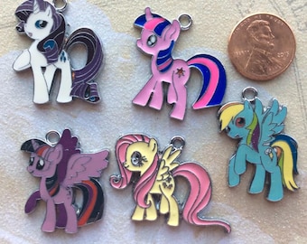 5 My Little Pony Assortment Enamel Metal Charms/Cartoon Charms/80's Cartoon Charms/My Little Pony