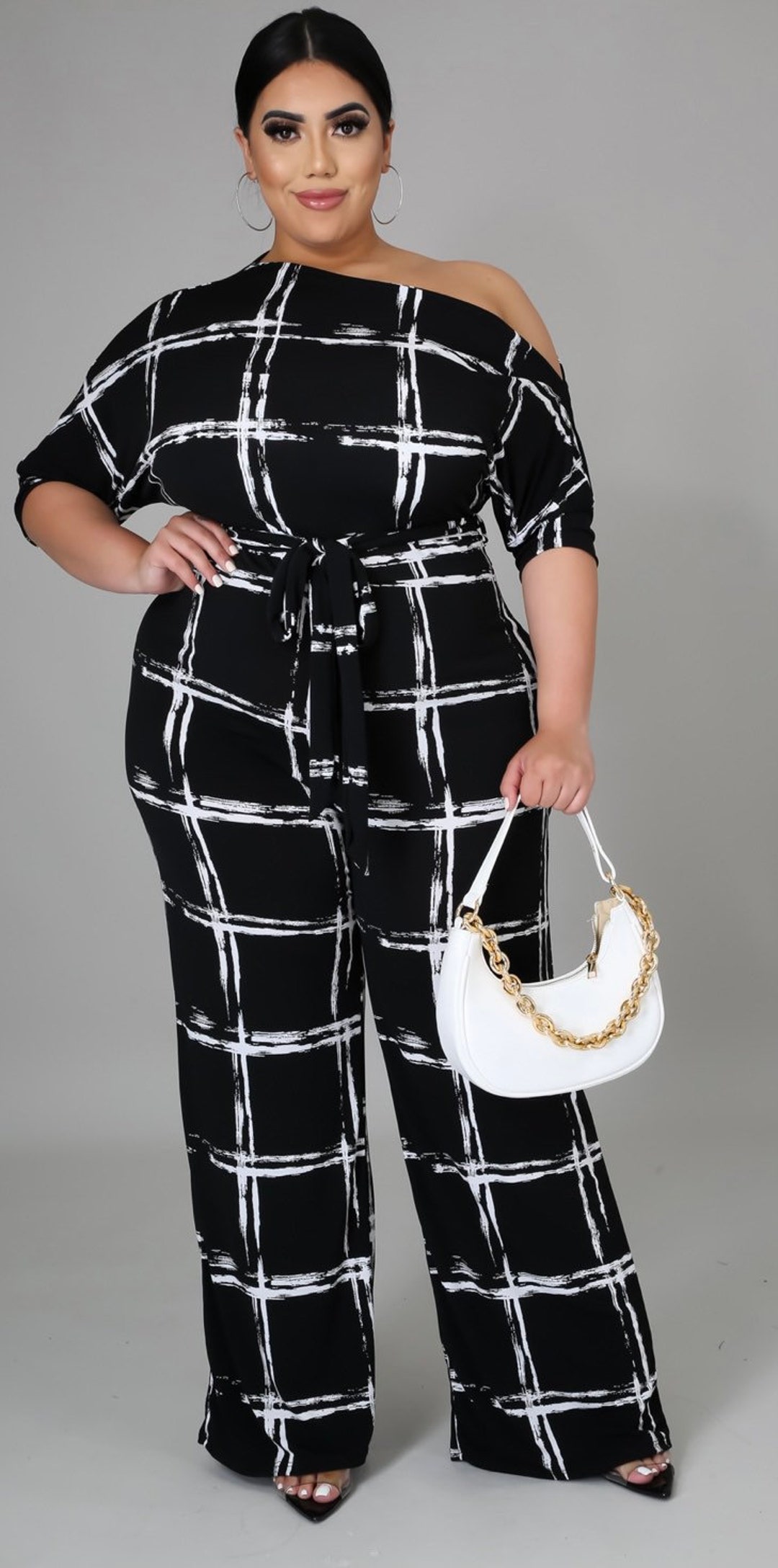 Black/white Womens Plus Size Jumpsuit Etsy