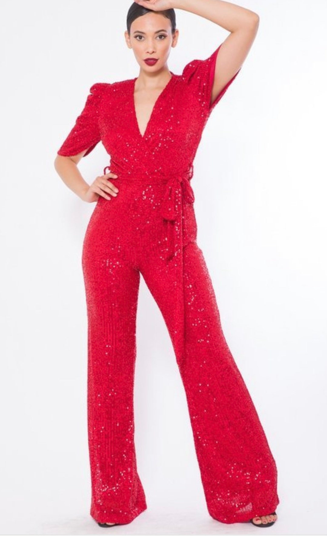 Red Sequin Sparkly Jumpsuit Jumpsuit Women Formal Jumpers Etsy