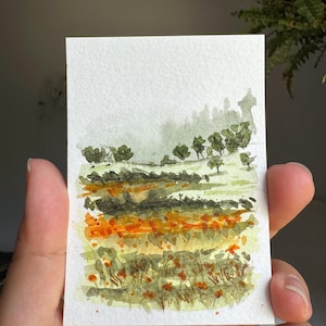 Cartões de arte originais ACEO, pintura de paisagem em aquarela, cartões colecionáveis em miniatura de artista em aquarela, presentes ACEO 2,5 x 3,5 polegadas