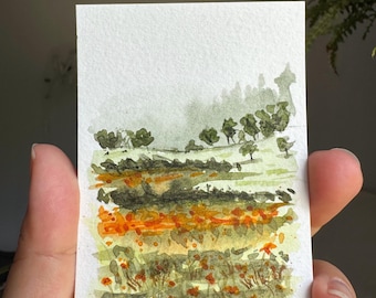 Original ACEO Art Cards, Watercolor Landscape painting, Miniature Watercolor Artist trading cards ACEO gifts 2.5 by 3.5 inches