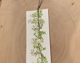 Original floral watercolor bookmark with Golden lines/ Botanical gifts/ Hand-painting