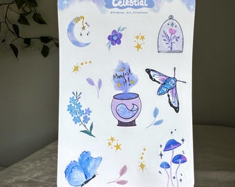 Manifest it Sticker Sheet | Planner Journal Stickers | 15 pcs Celestial Stickers | Witchy Sticker sheet |  Moon and Moth sticker