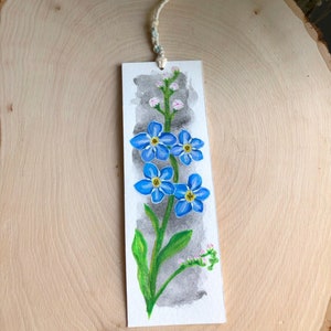 Original Blumen Lesezeichen Vergissmeinnicht in Aquarell, botanische Geschenke, Handmalerei.