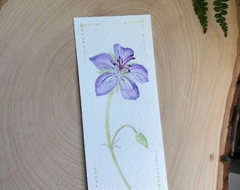 Original floral watercolor bookmark with Golden lines/ Botanical gifts/ Hand-painting