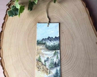 Original Watercolor Pine Forest Mountain, Handmade Pine bookmark.