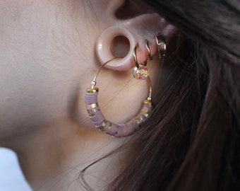 Handmade Polymer Clay,  Heishi Bead Gold Hoop Earrings