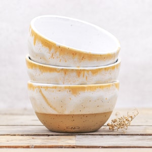 Handmade Ceramic Bowl | Yellow White Pottery | Cereal Breakfast, Snack, Soup | Glazed Stoneware | Unique Gift Idea
