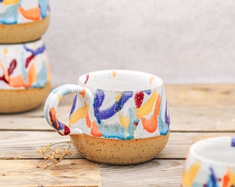 Handmade Colorful Ceramic Mug: Rainbow Glazed Stoneware Coffee Cup