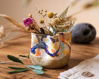 Handmade Stoneware Vase: Rainbow Pottery, Minimalist Decor