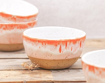 Handgemachte Keramik Schale: Orange, Rot & Weiß – glasierte Steinzeug Schüssel