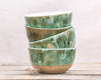 Handmade Green Glazed Ceramic Bowl | 2 Styles