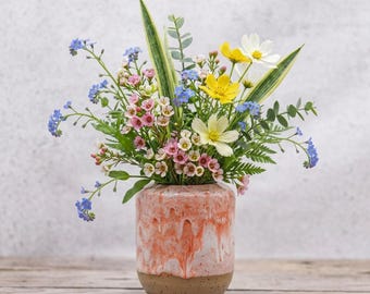 Handgemachte Keramik Vase: Orange, Rot & Weiß – glasiertes Steinzeug