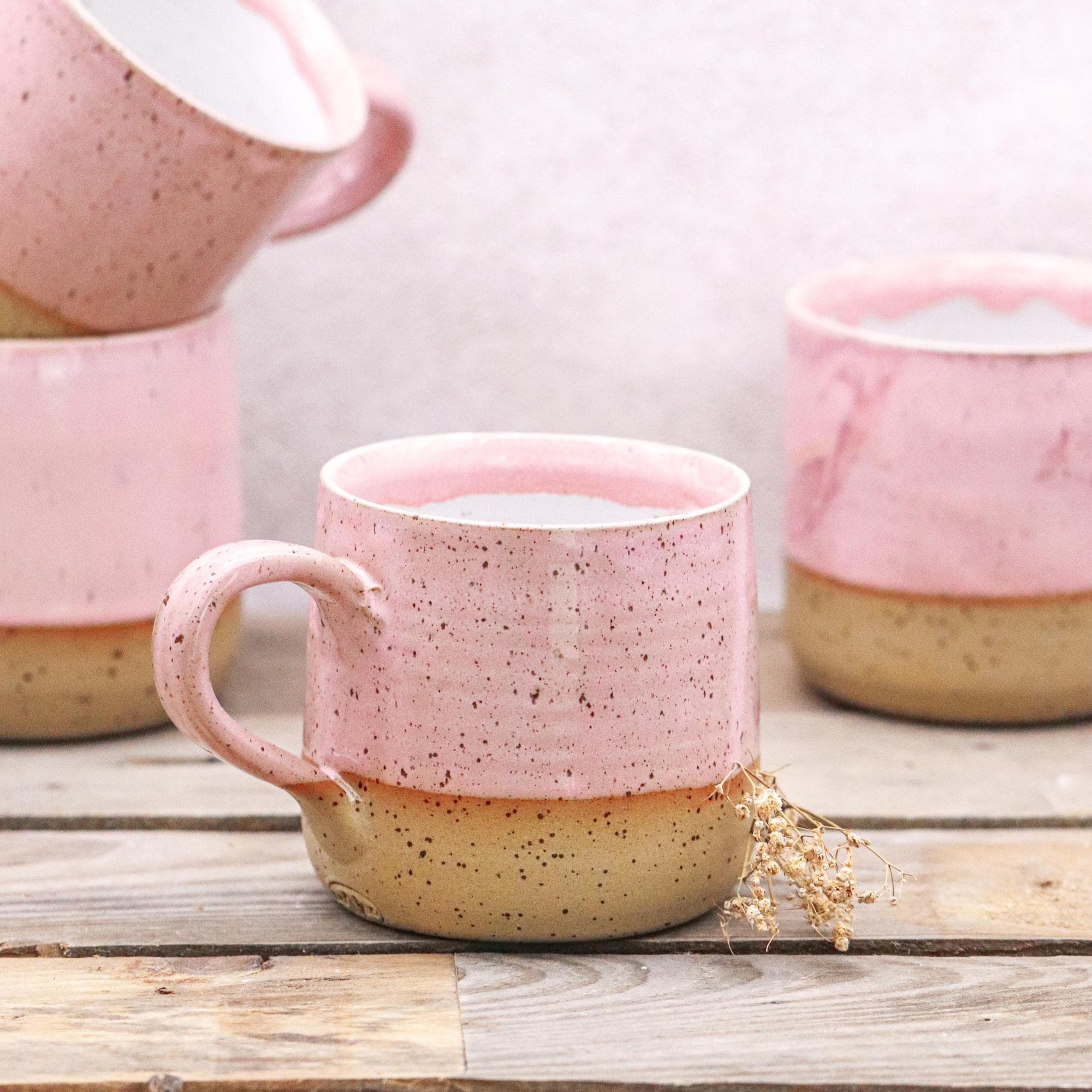 Handgemachte Keramik Kaffee Tasse: Rosa & Weiß – glasiertes Steinzeug