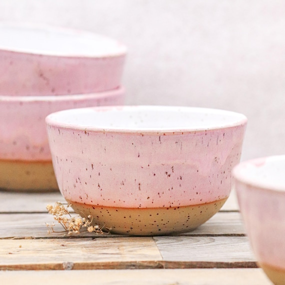 Handgemachte Keramik Schale: Rosa & Weiß – Glasierte Steinzeug Schüssel