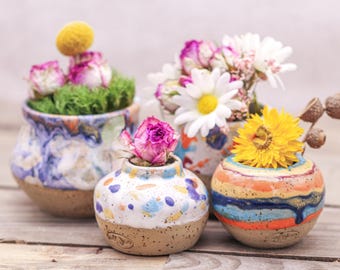 Handmade MINI Ceramic Vase – Colorful Rainbow Design on White Stoneware