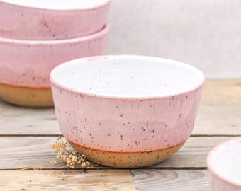Handgemachte Keramik Schale: Rosa & Weiß – glasierte Steinzeug Schüssel