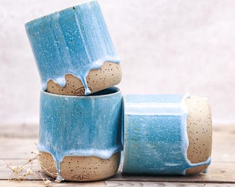 Handmade Blue & White Ceramic Coffee Cup: Glazed Stoneware Pottery