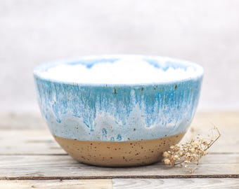 Handmade Glazed Stoneware Bowl: Blue & White Ceramic Pottery