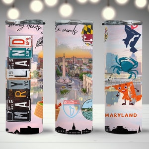 Maryland Tumbler, 20 oz Tumbler, Maryland State Tumbler, Maryland Home State 20oz Skinny Tumbler, Travel Tumbler, Maryland Lover Tumbler