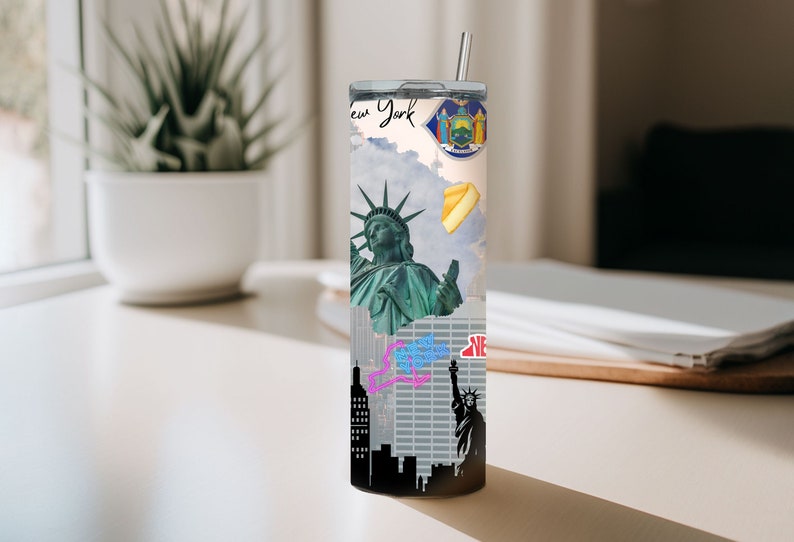 New York Tumbler, 20 oz Tumbler, New York Map Tumbler, New York State Home 20oz Skinny Tumbler, Travel Tumbler, New York Lover Tumbler image 1