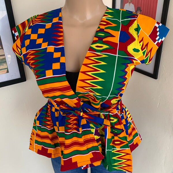 Colorful African Tribal Print Fringe Vest