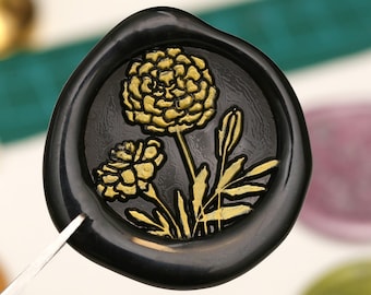 Marigold flower Wax Seal Stamp Kit, botanical wax seal kit, envelope seal stamp, invitation seal stamp