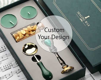 Custom Wedding Wax Seal Stamp Kit, Personalized stamp green box gift set, envelope seal stamp, invitation seal stamp