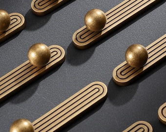 Vintage kitchen cabinet drawer knob, retro gold cupboard drawer handle knob, retro style elegant pull knob, ring knob, gold brass handle