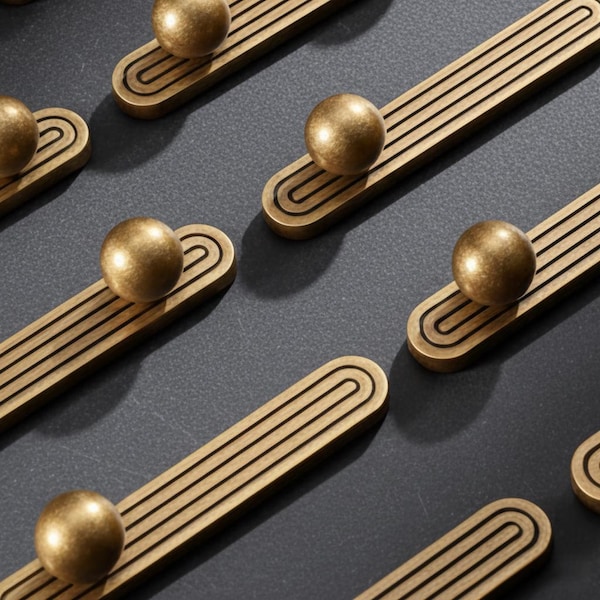 Vintage kitchen cabinet drawer knob, retro gold cupboard drawer handle knob, retro style elegant pull knob, ring knob, gold brass handle