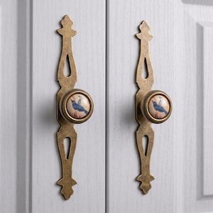 Vintage bird kitchen cabinet drawer knob, retro gold cupboard drawer handle knob, retro style elegant pull knob, ring knob,gold brass handle