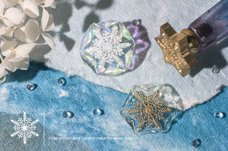 Snowflake Wax Seal Stamp Kit, irregular shape journal wax seal kit, envelope seal stamp, invitation seal stamp, packaging stamp image 1