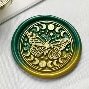 Moon phase butterfly Wax Seal Stamp Kit, butterfly wax seal kit, envelope seal stamp, invitation seal stamp afbeelding 1